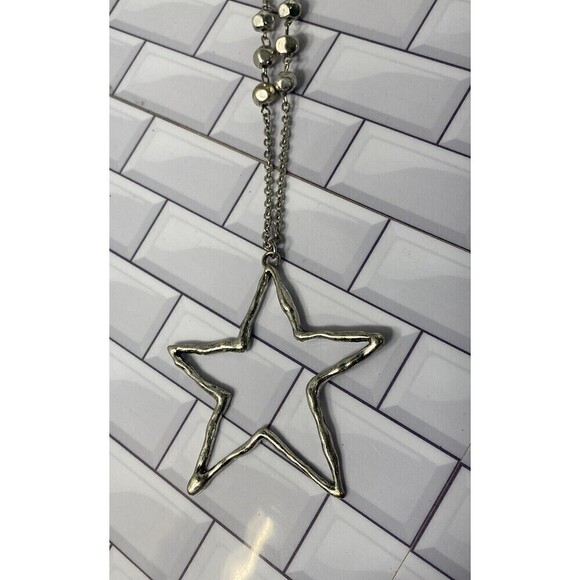 Star Womens Necklace Silver Tone Set Size 36in Hammered Style Celestial Cosmic - Picture 7 of 9